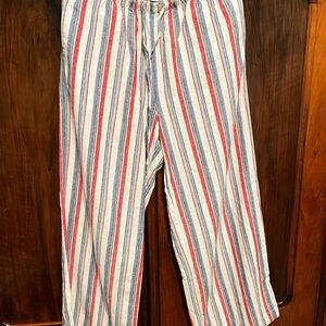 Old Navy Multicolor Striped Linen Elastic-Waist Pants. Red, White and Blue.